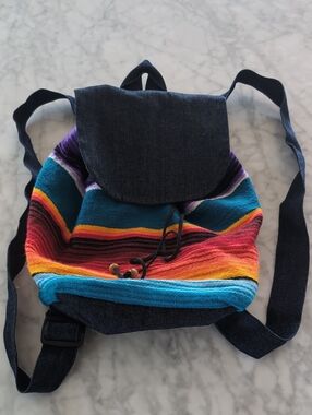 Colorful Striped Mini  Backpack - Blue, Teal, Pink, Orange, Yellow